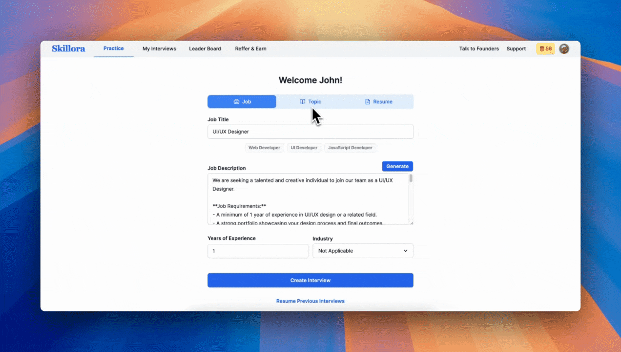 Practice Interviews with AI on Any Job Role or Subject