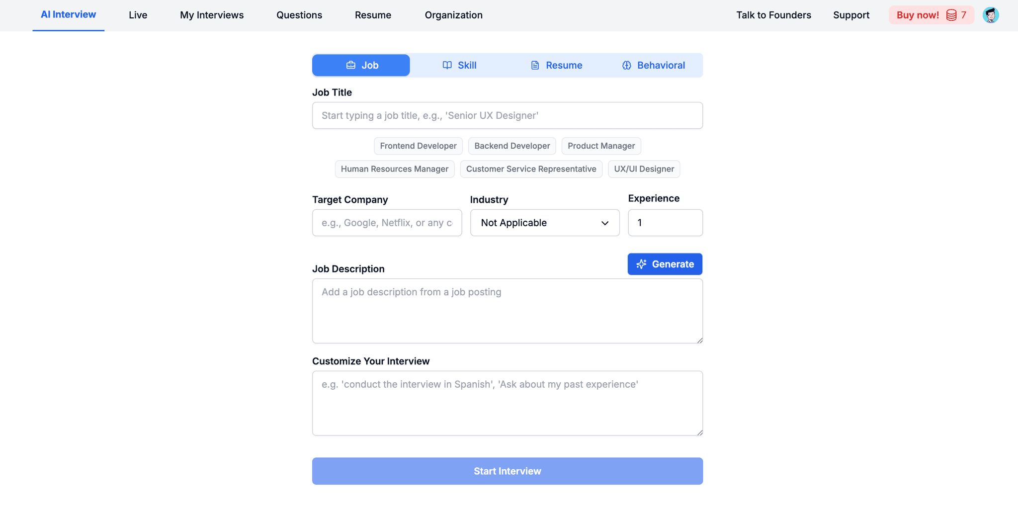 Practice Interviews with AI on Any Job Role or Subject