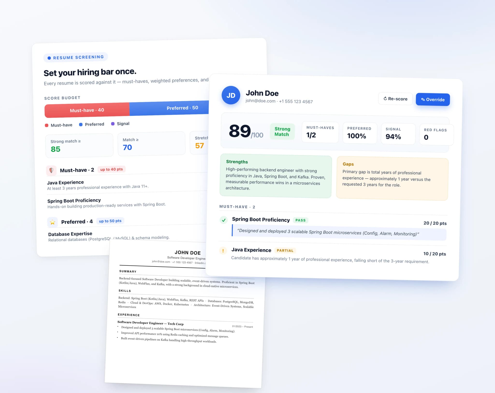 Skillora resume screening with per-criterion verdicts