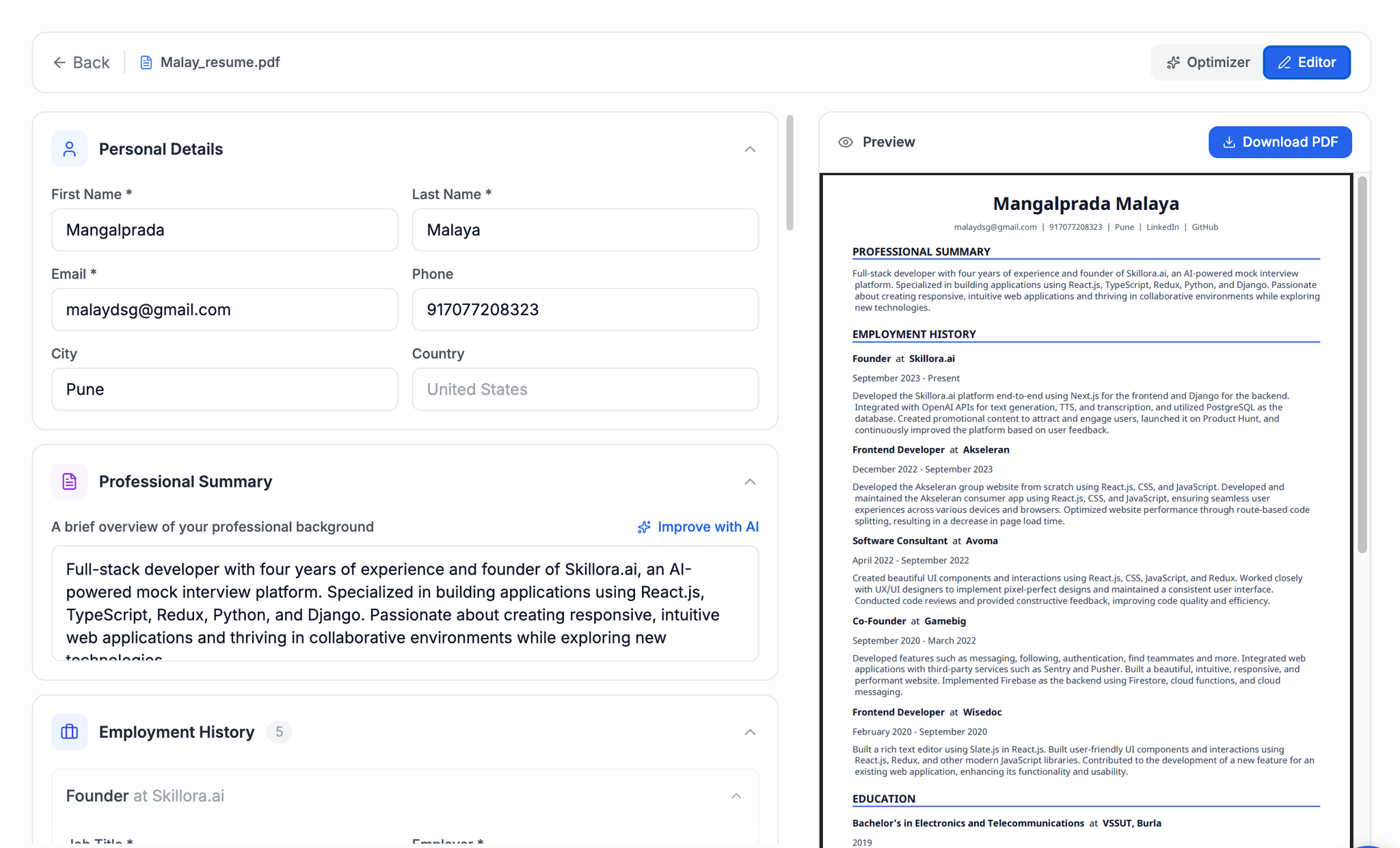 Build, Optimize, and Download Your Resume with AI